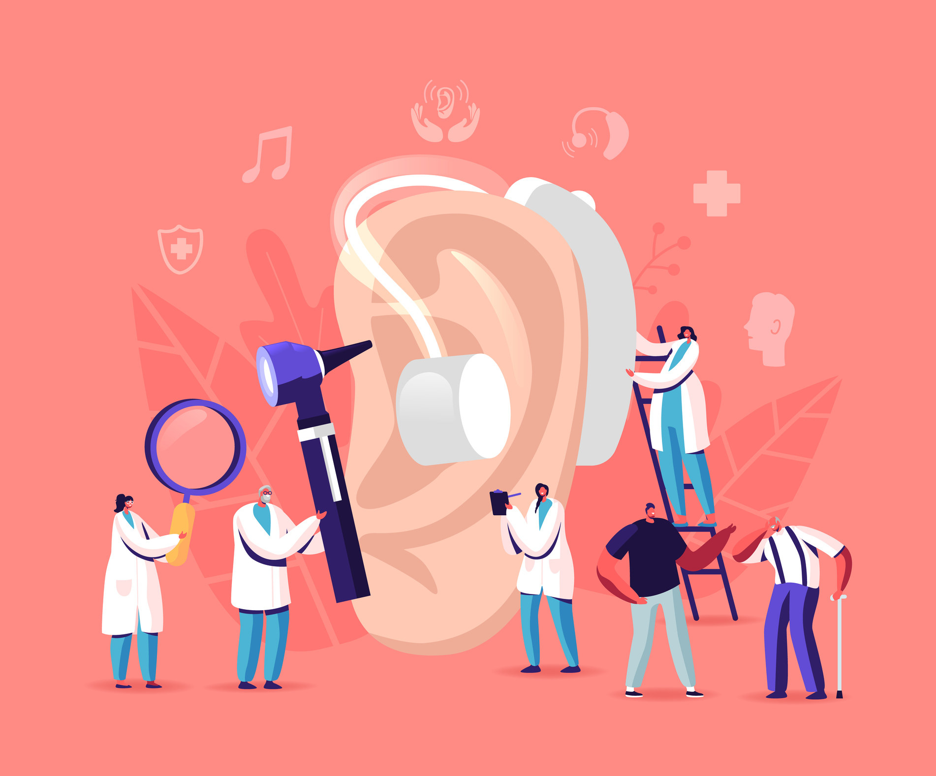 illustration of doctors surrounding ear