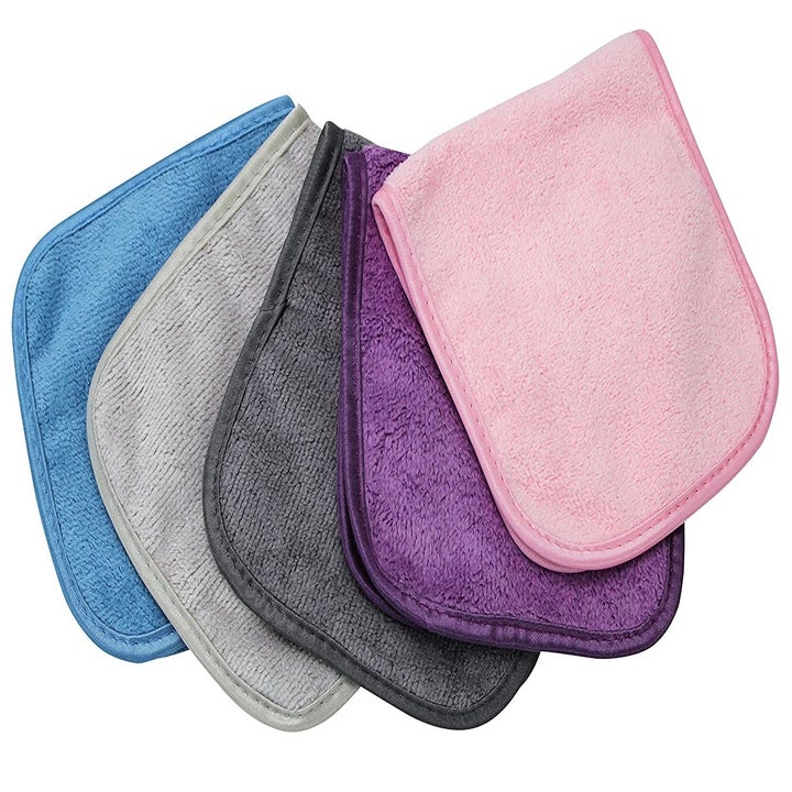 five different colored microfiber cloths