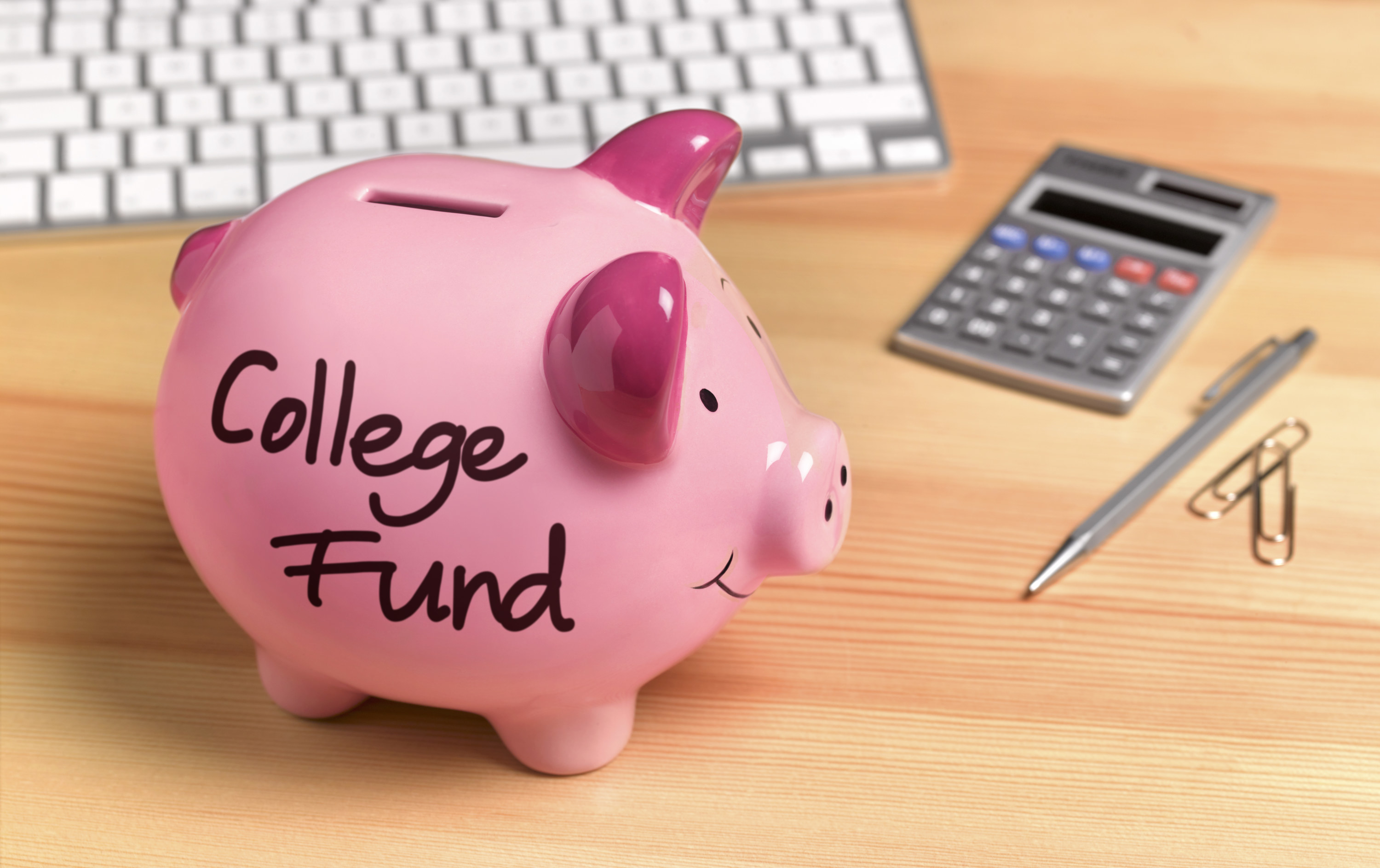 Piggy bank labeled college fund