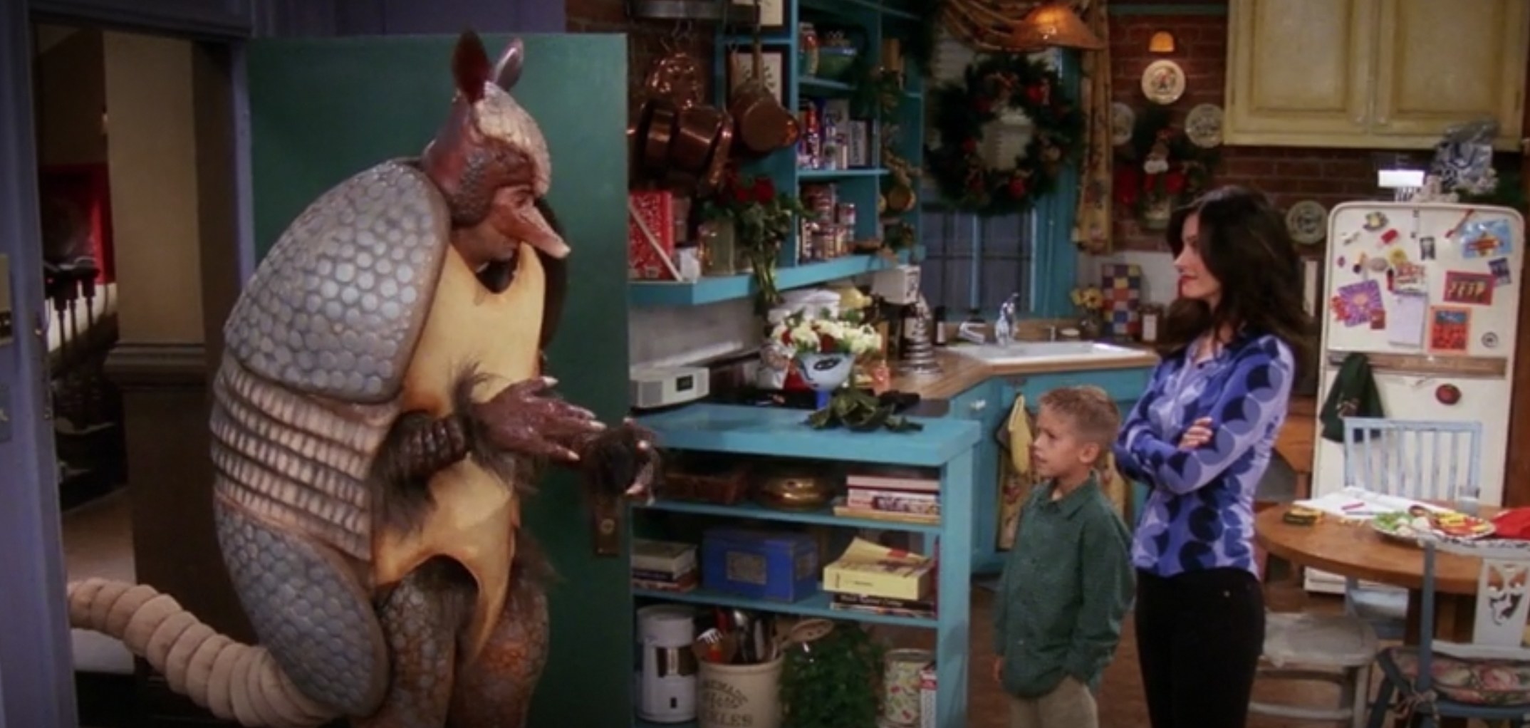 Actors David Schwimmer, Cole Sprouse and Courteney Cox in &quot;The One with the Holiday Armadillo&quot;