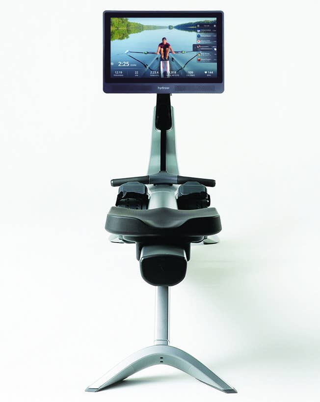 A workout video being shown on a Hydrow touchscreen.