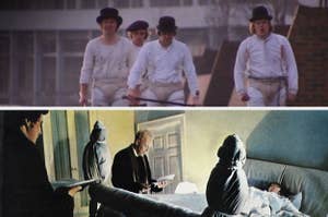 Alex and his "droogs" walking down by a lake in "A Clockwork Orange"/Fathers Karras and Merrin performing an exorcism next to Regan and her floating bed in "The Exorcist"