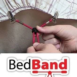 a model installing BedBand to a fitted sheet