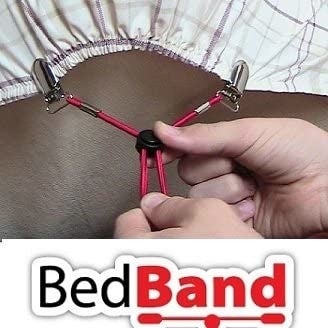a model installing BedBand to a fitted sheet