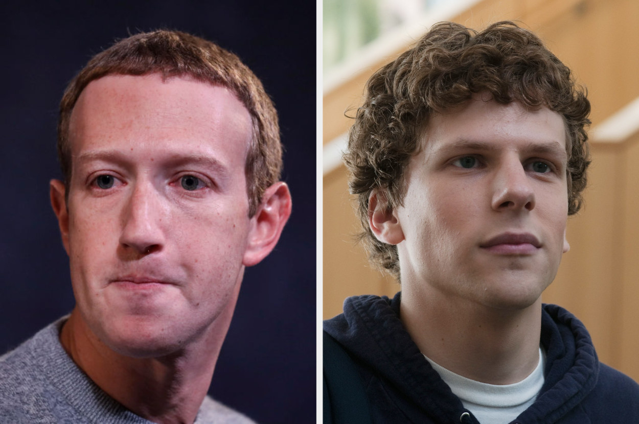 Mark Zuckerberg and Jesse Eisenberg as Mark Zuckerberg