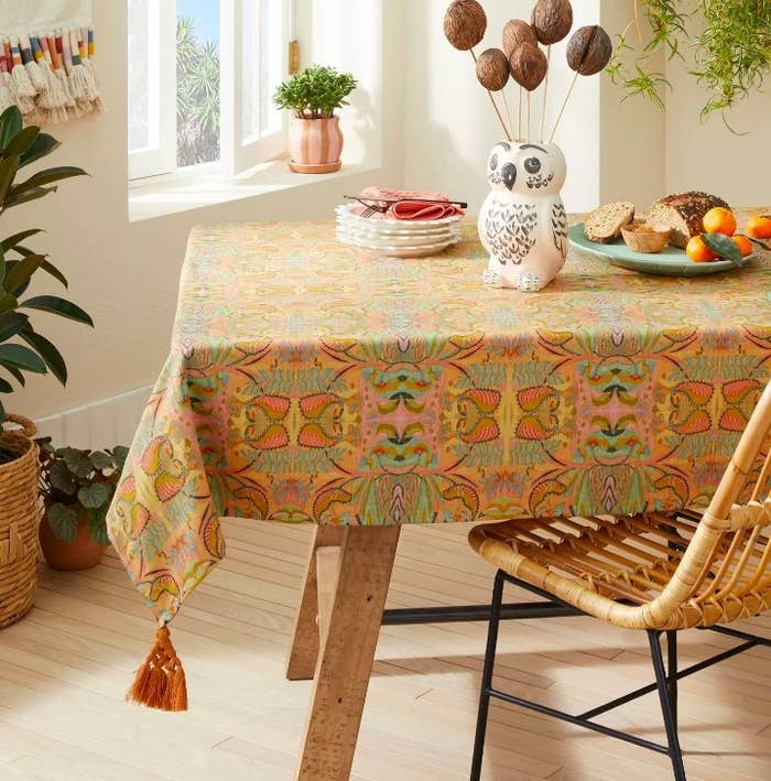 The tablecloth on a kitchen table
