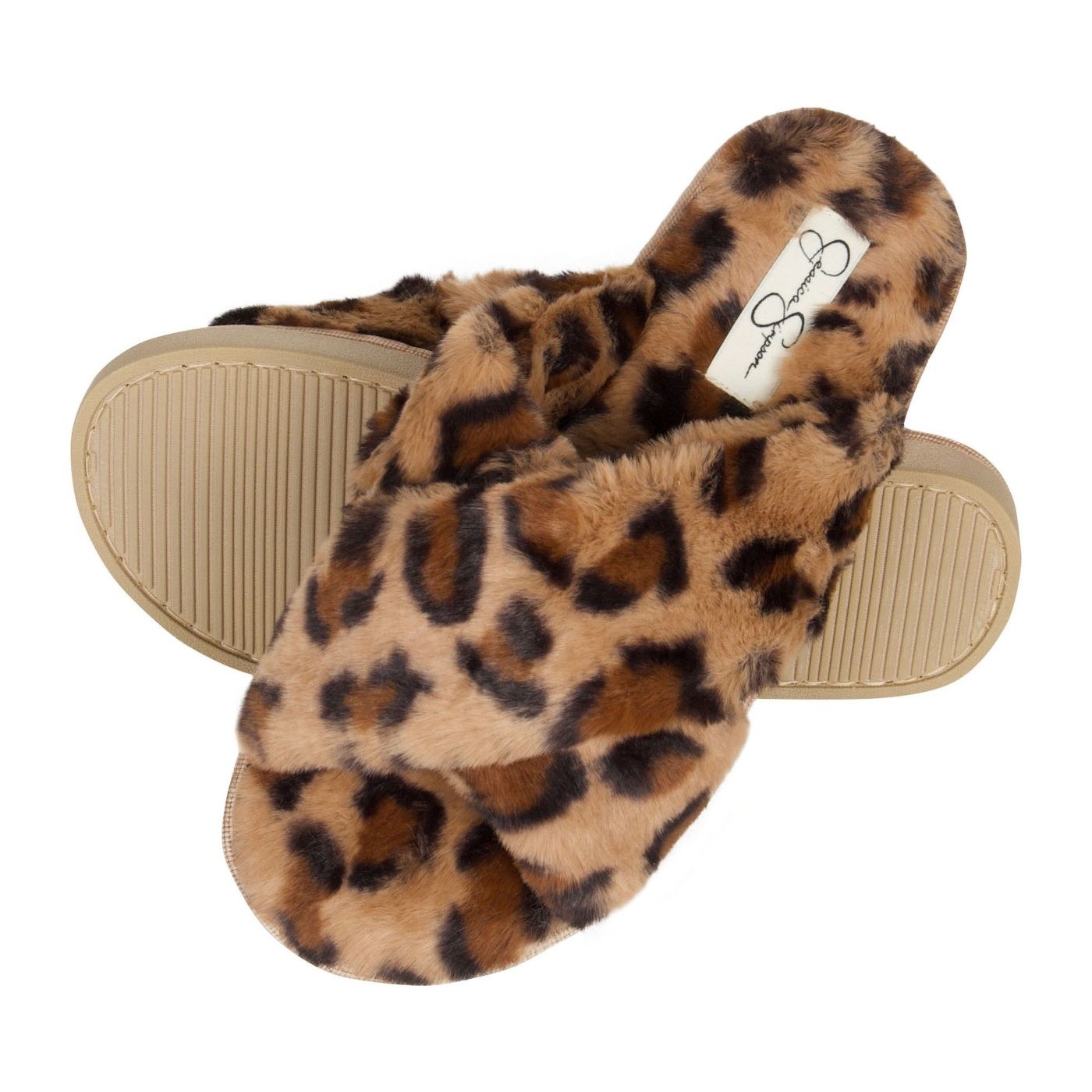 A cheetah print slipper slide