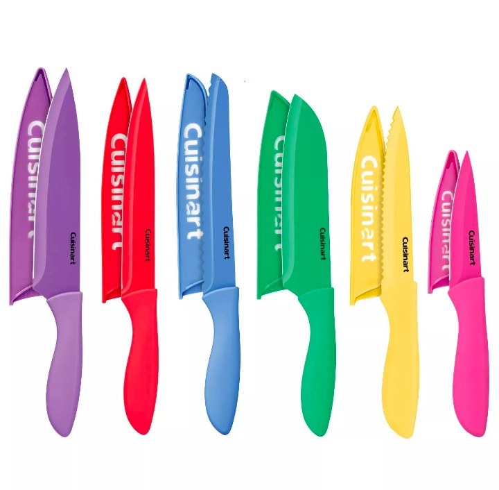 The six different colored knives with matching guards
