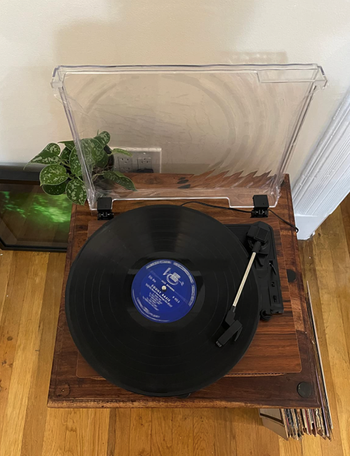 reviewer image of the record player open showing the top of the record