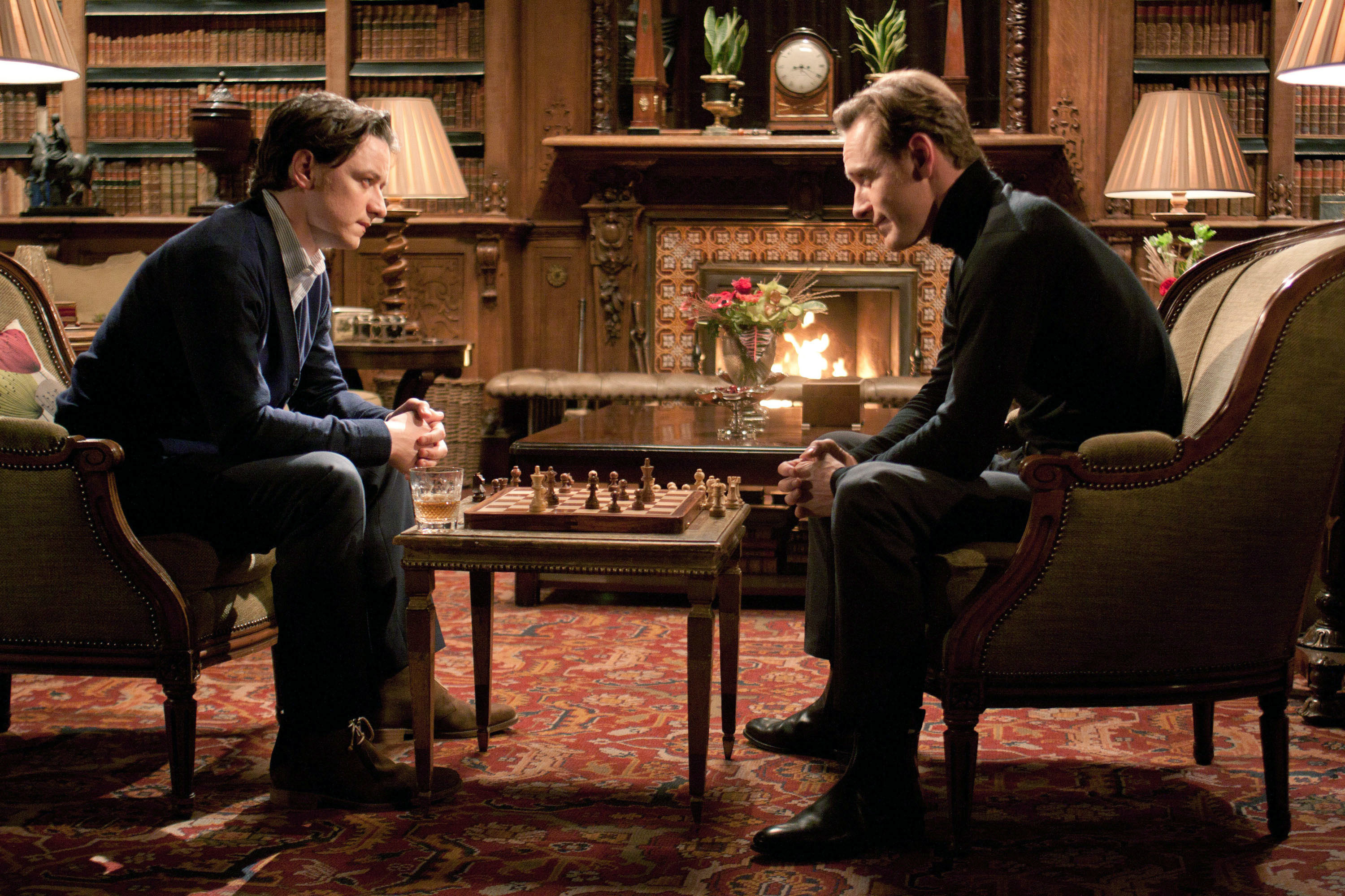 James McAvoy and Michael Fassbender playing chess