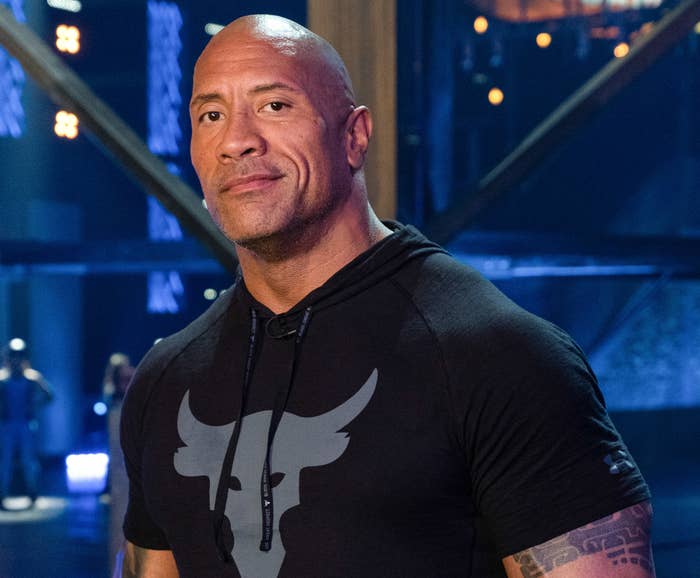 Dwayne looks serious on the set of a show