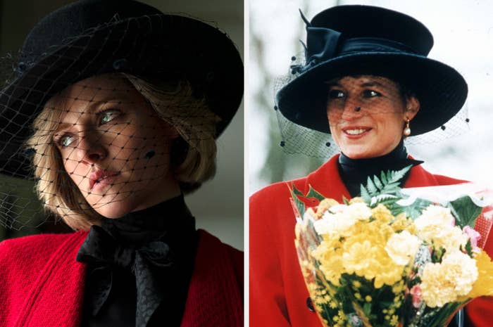 Side-by-side of Kristen and Princess Diana in a hat and veil