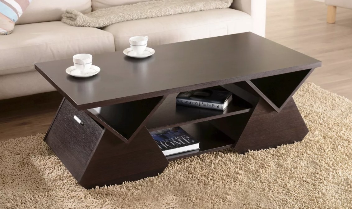 Geometric dark wood coffee table
