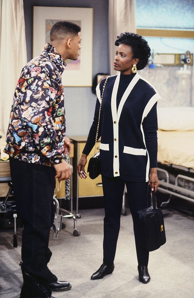 Will Smith as William &#x27;Will&#x27; Smith, Janet Hubert as Vivian Banks talking in a hospital in a scene from the show