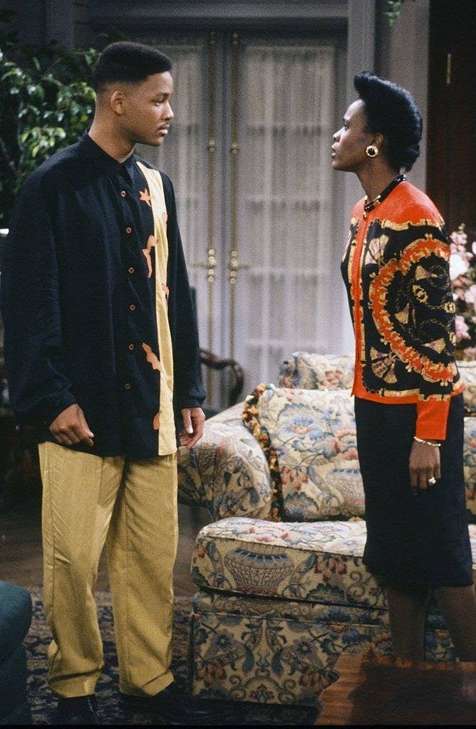 Will Smith as William &#x27;Will&#x27; Smith, Janet Hubert as Vivian Banks talking in a scene from the show