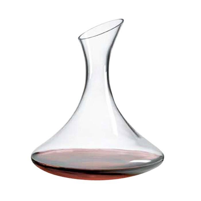 glass wine decanter with red wine inside