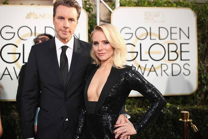 Dax Shepard (L) and Kristen Bell arrive to the 74th Annual Golden Globe Awards