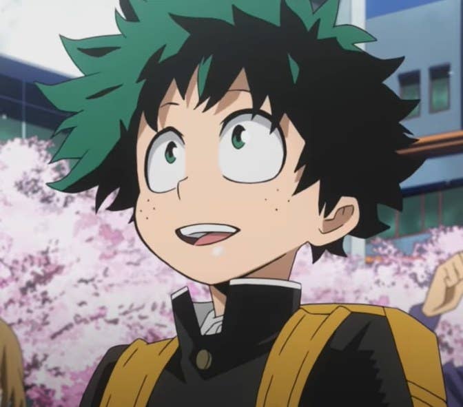Izuku wearing his backpack ready to go to class
