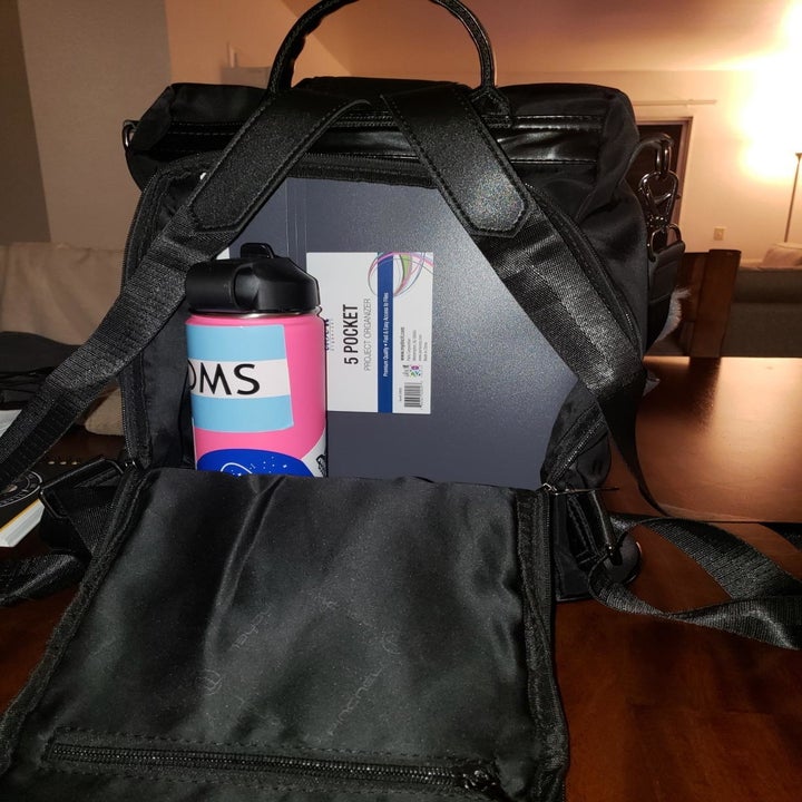 Reviewer photo showing how the bag opens from the back