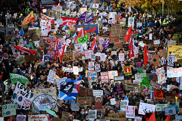 protesters gathered on the streets of Glasgow