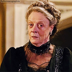 Maggie Smith shrugging on Downton Abbey
