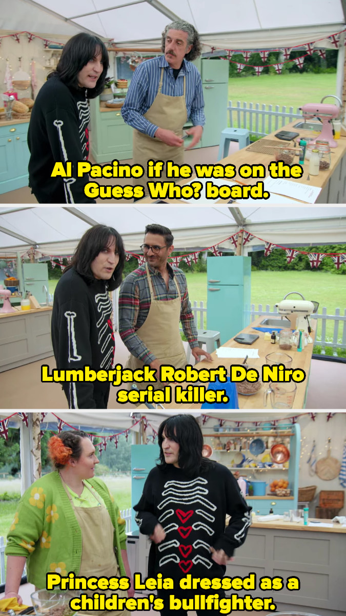 Noel describes Giuseppe as Al Pacino if he was on the Guess Who? board, Chigs as Lumberjack Robert De Niro serial killer, and Lizzie as Princess Leia dressed as a children&#x27;s bullfighter