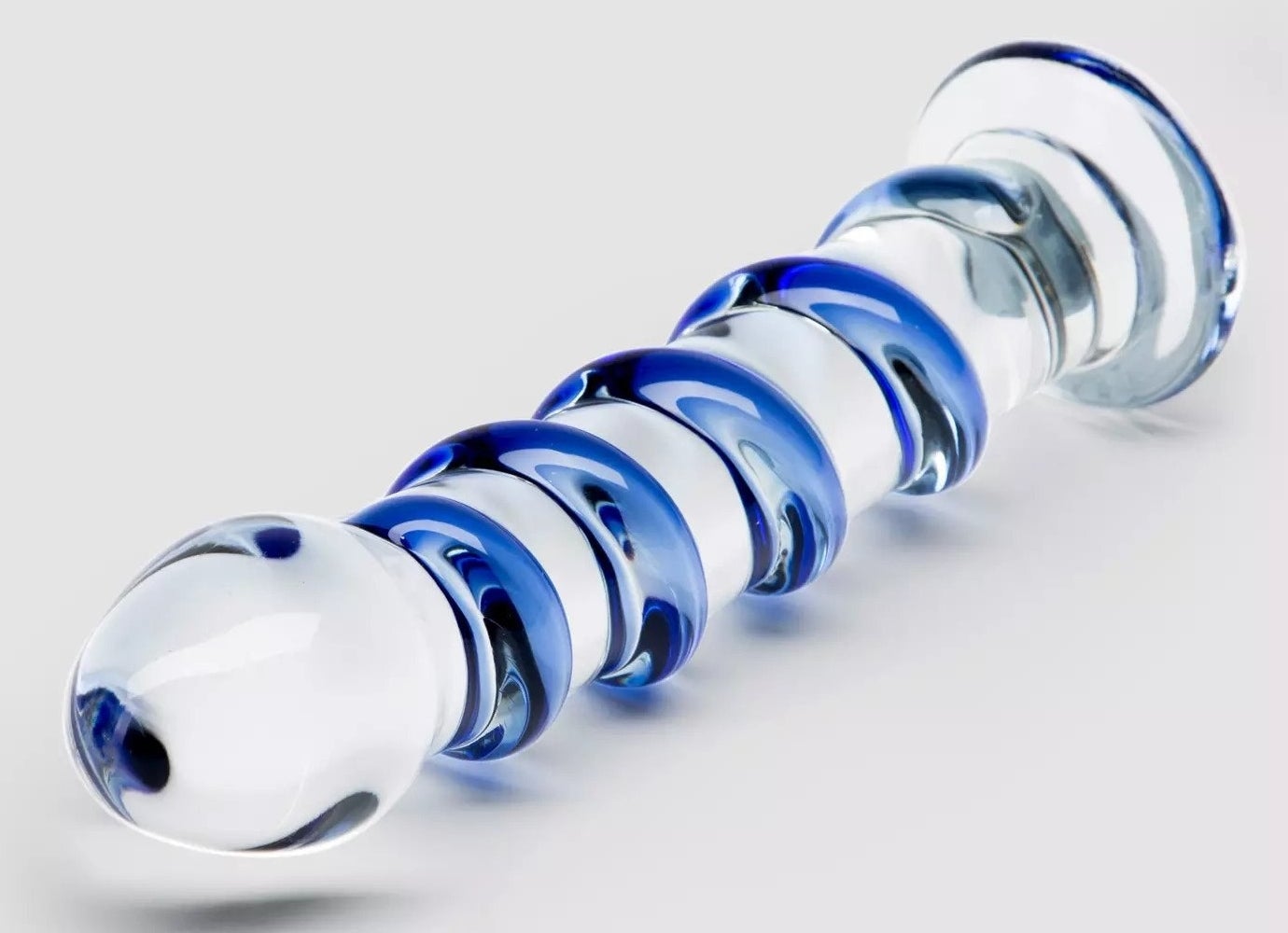 Transparent dildo with blue spiral