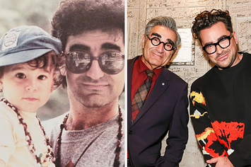 Eugene Levy and Dan Levy in the 1980s; Eugene Levy and Dan Levy in 2021