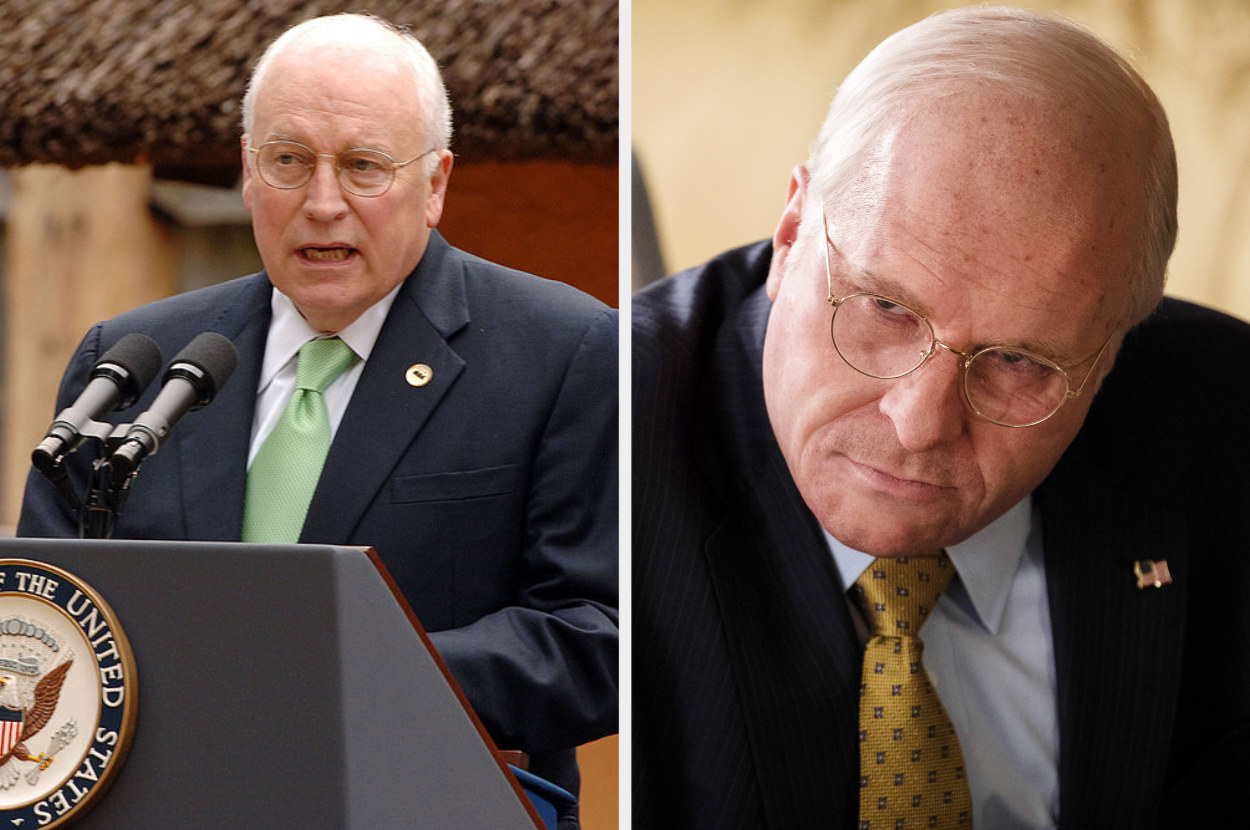 The real Dick Cheney and Christian Bale as him
