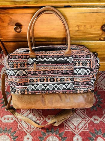 Reviewer photo of the multicolored print bag