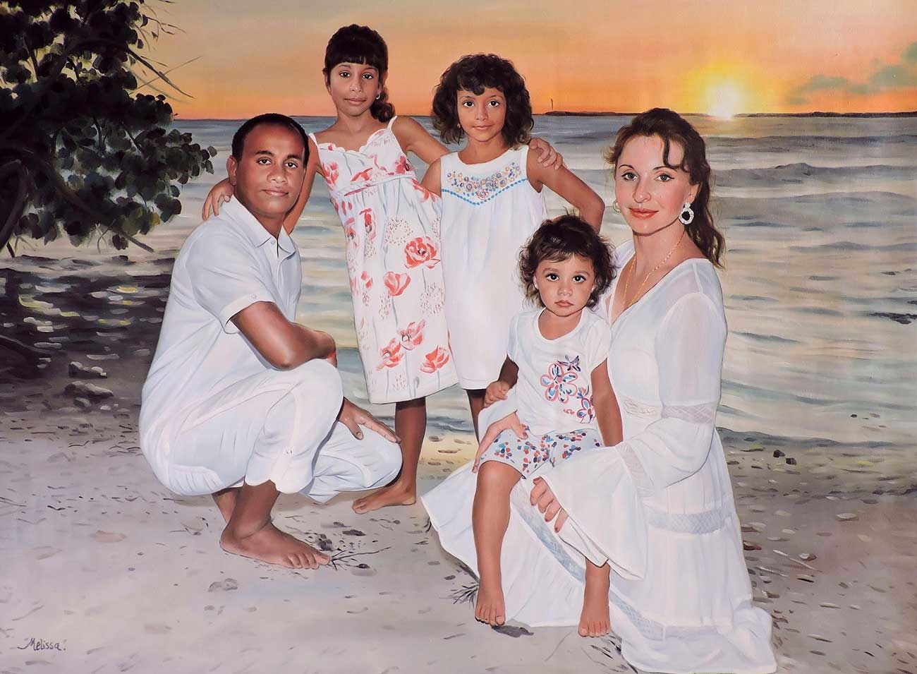 A portrait painted of a customer&#x27;s family at the beach