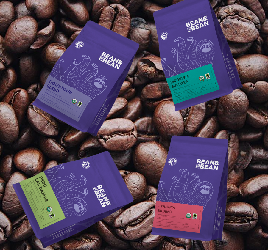 four bags of coffee bags in different flavors