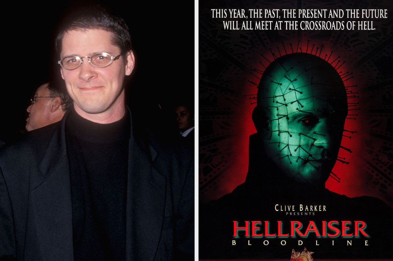 Kevin Yagher next to a movie poster for &quot;Hellraiser: Bloodline&quot;