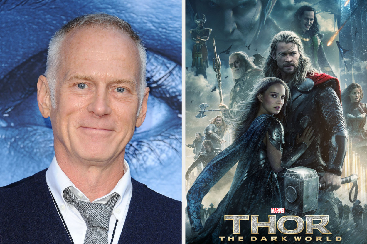 Alan Taylor next to the movie poster for &quot;Thor: The Dark World&quot;