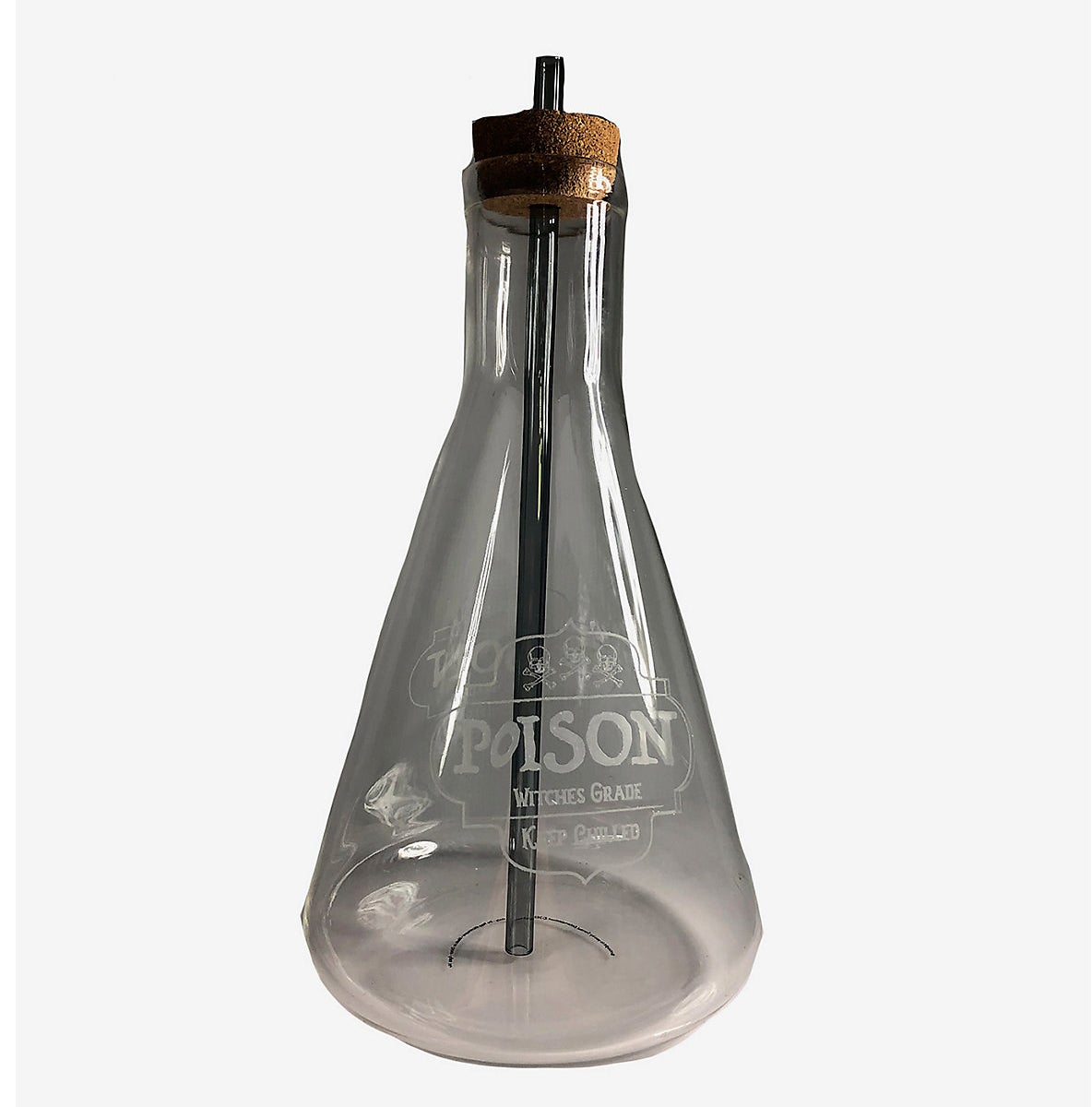 The water bottle shapes like a chemistry flask with straw and cork stopper