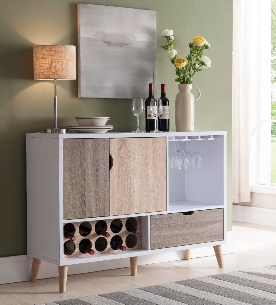 Multi-colored wooden sideboard with storage