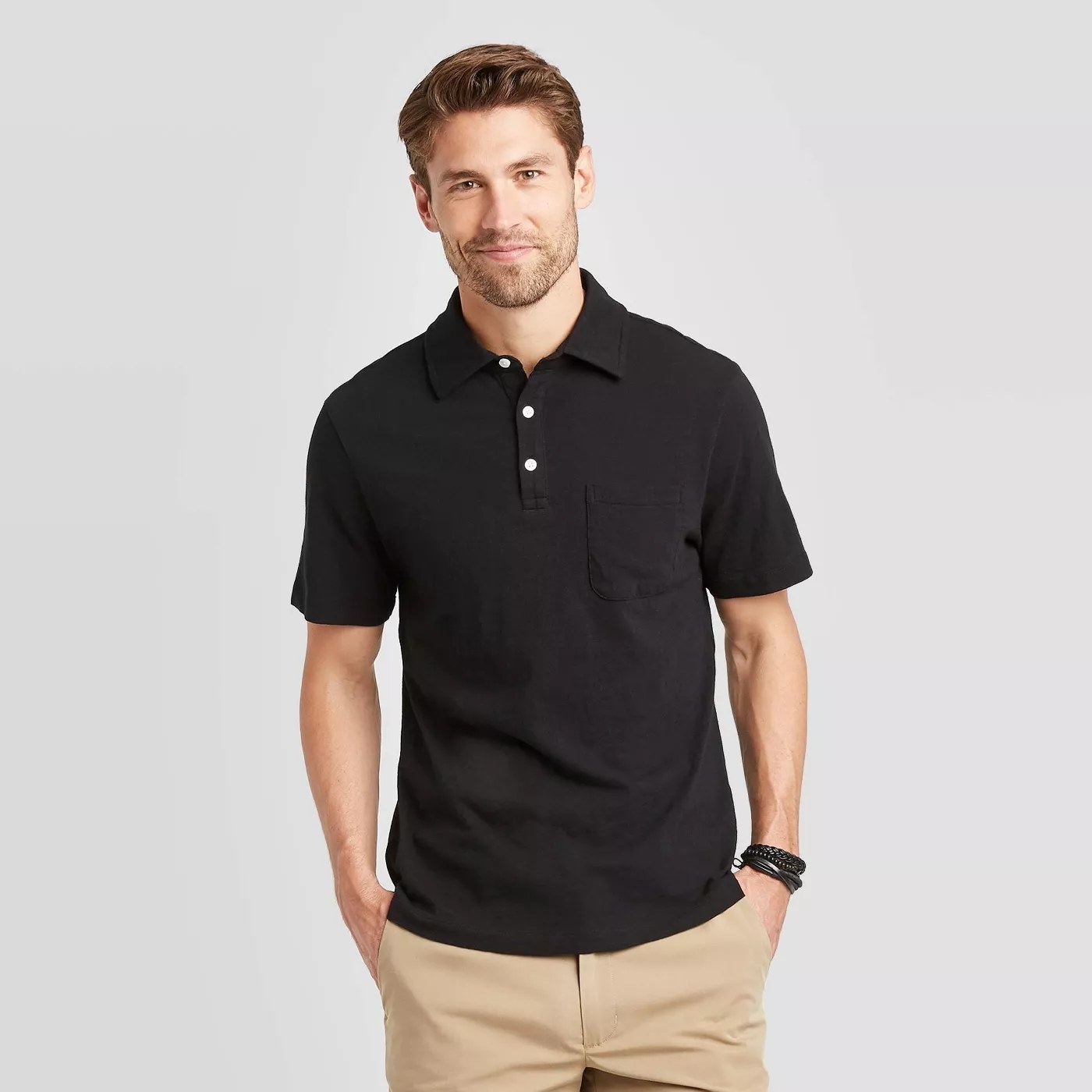 A black polo shirt