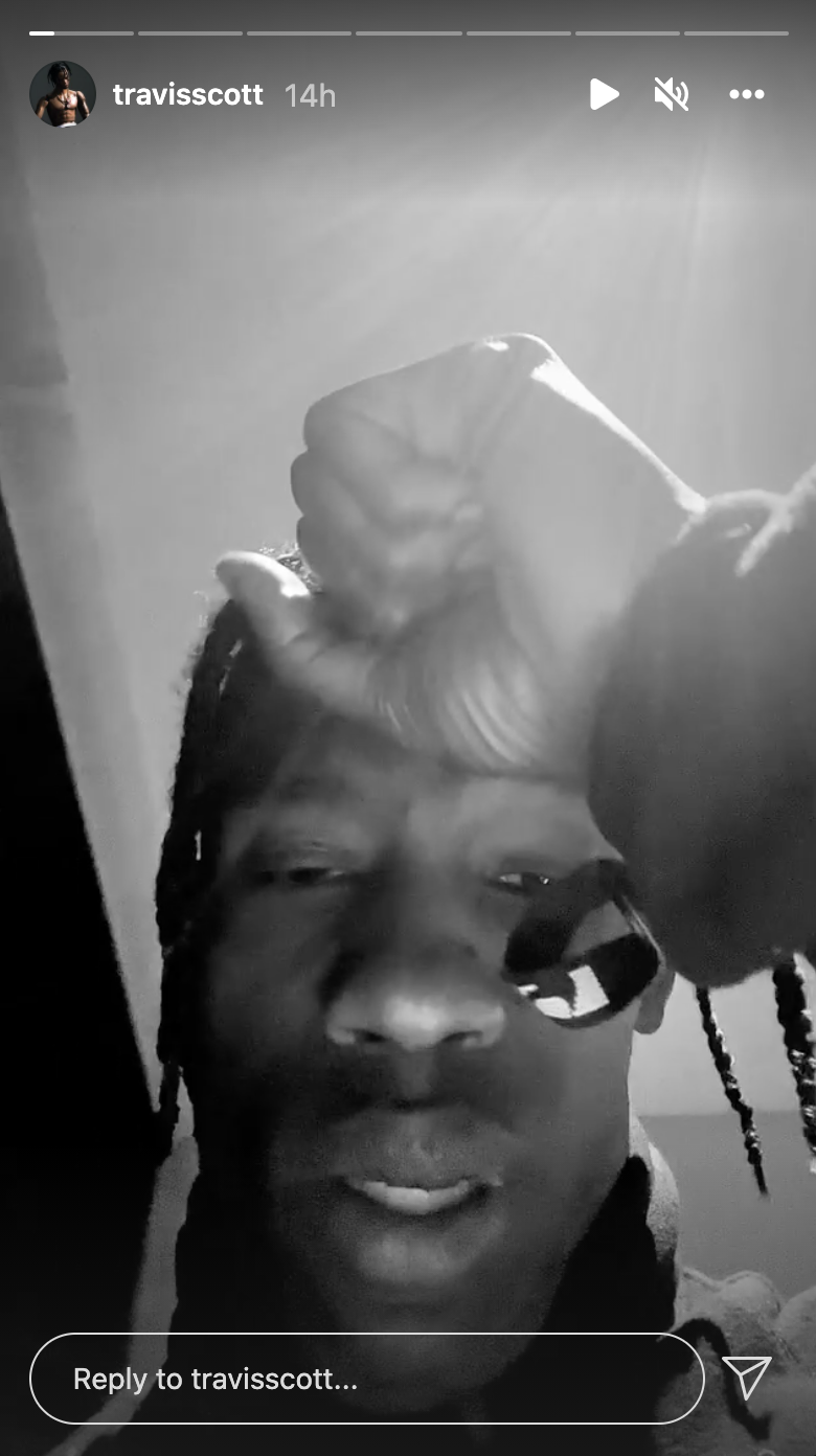 Screenshot of Travis&#x27;s IG story video, with his hand to his forehead