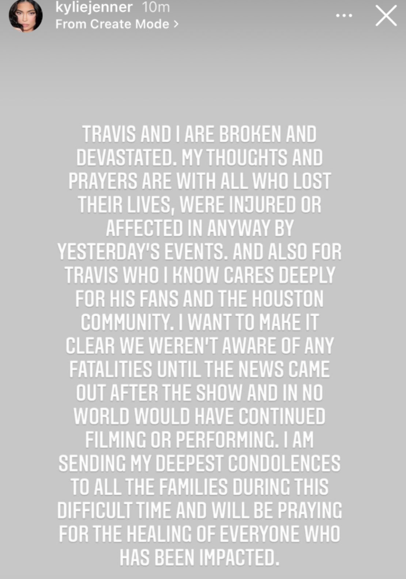 Screenshot of Kylie&#x27;s IG statement