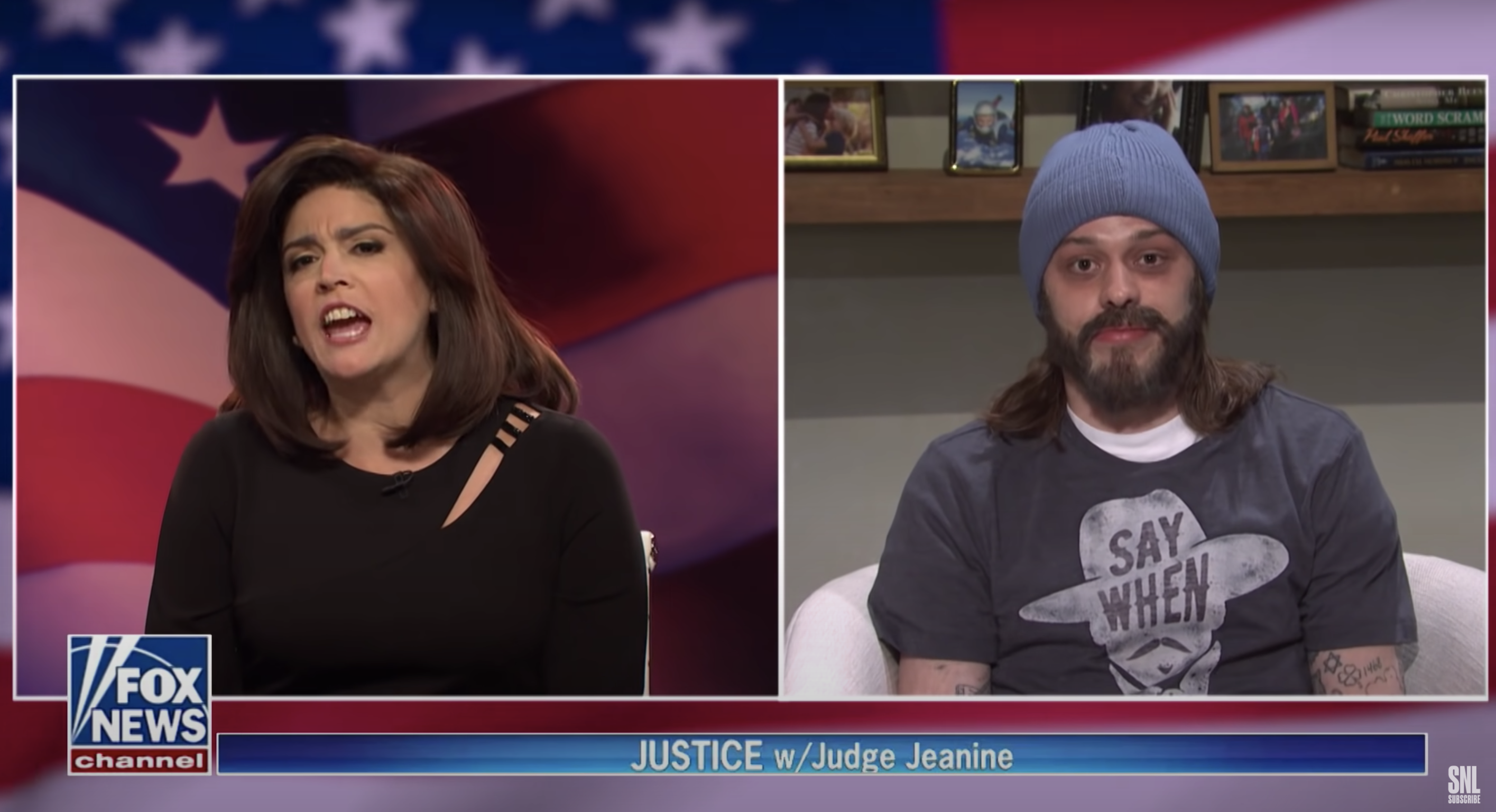 Cecily Strong as Judge Jeanine and Pete as Aaron