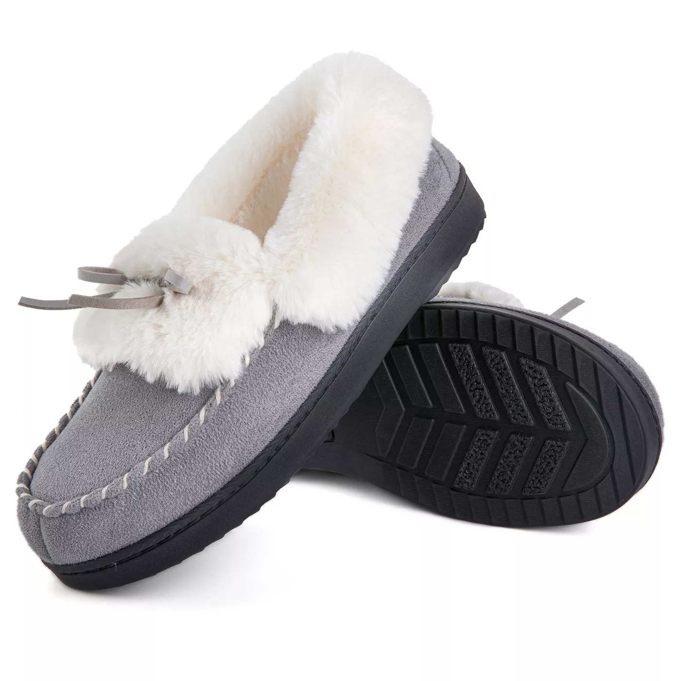 The gray and white slippers