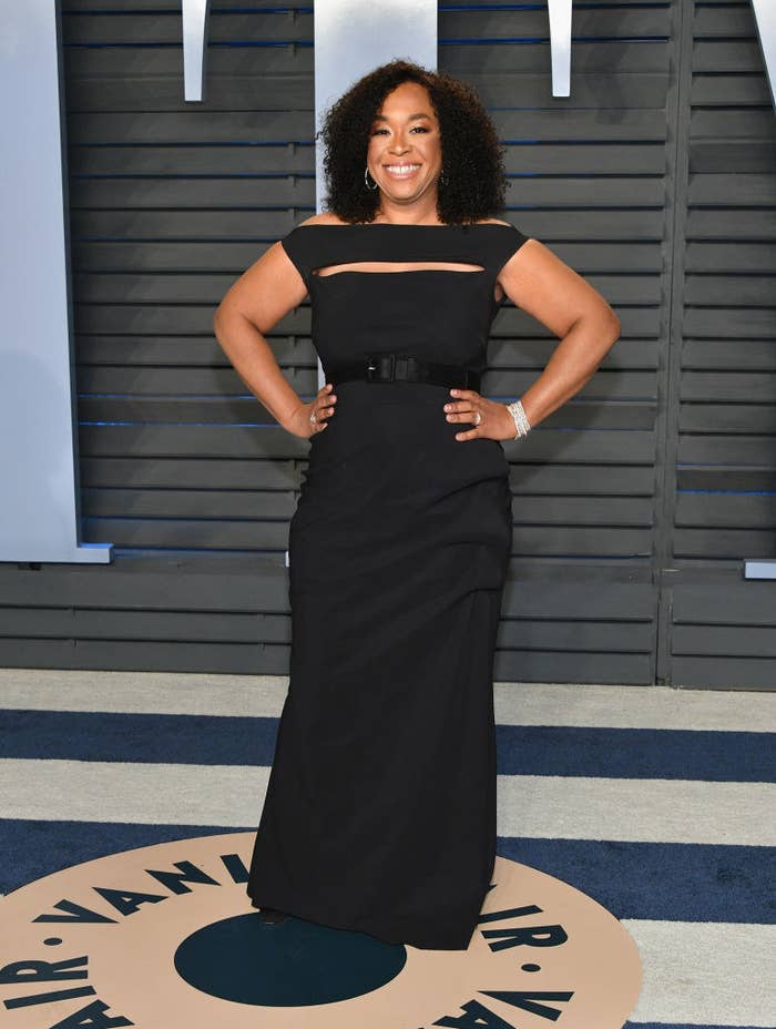 Shonda at a Vanity Fair party in a long gown