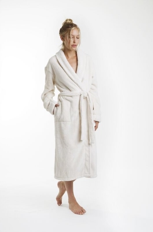 A model wears the robe.