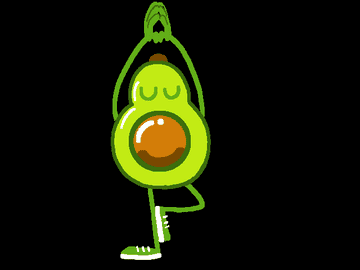 An avocado is seen practicing Yoga