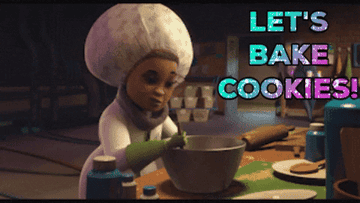 A GIF of an animated woman baking cookies