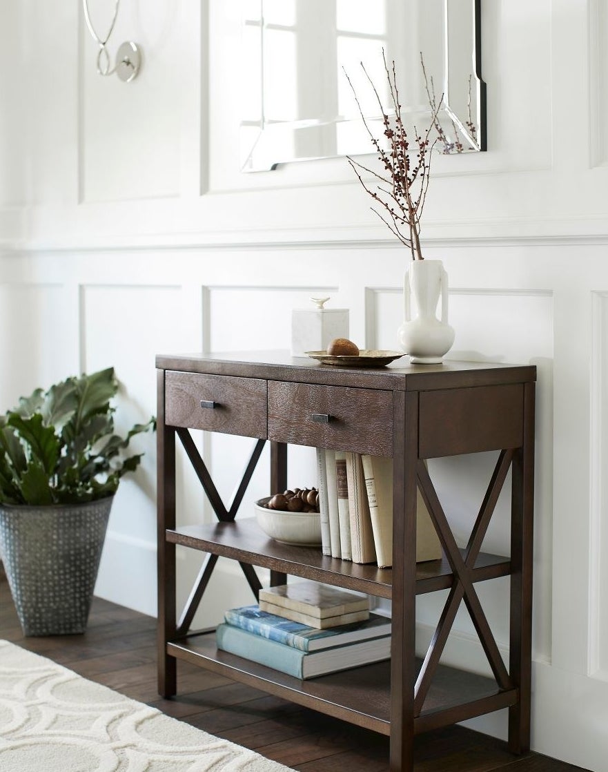 Console table with two shelves and two drawers