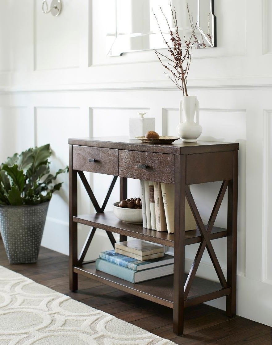 Console table with two shelves and two drawers