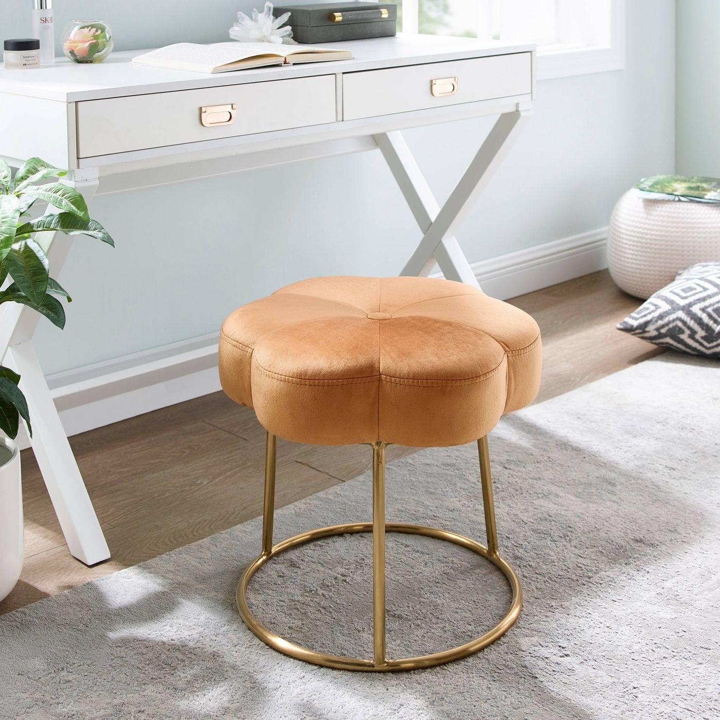 Orange stool in a home office