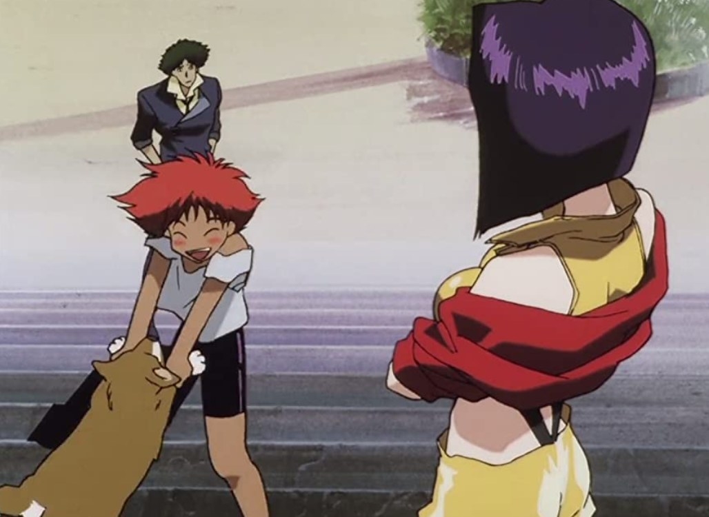 Ed playing with Ein as Spike and Faye observe
