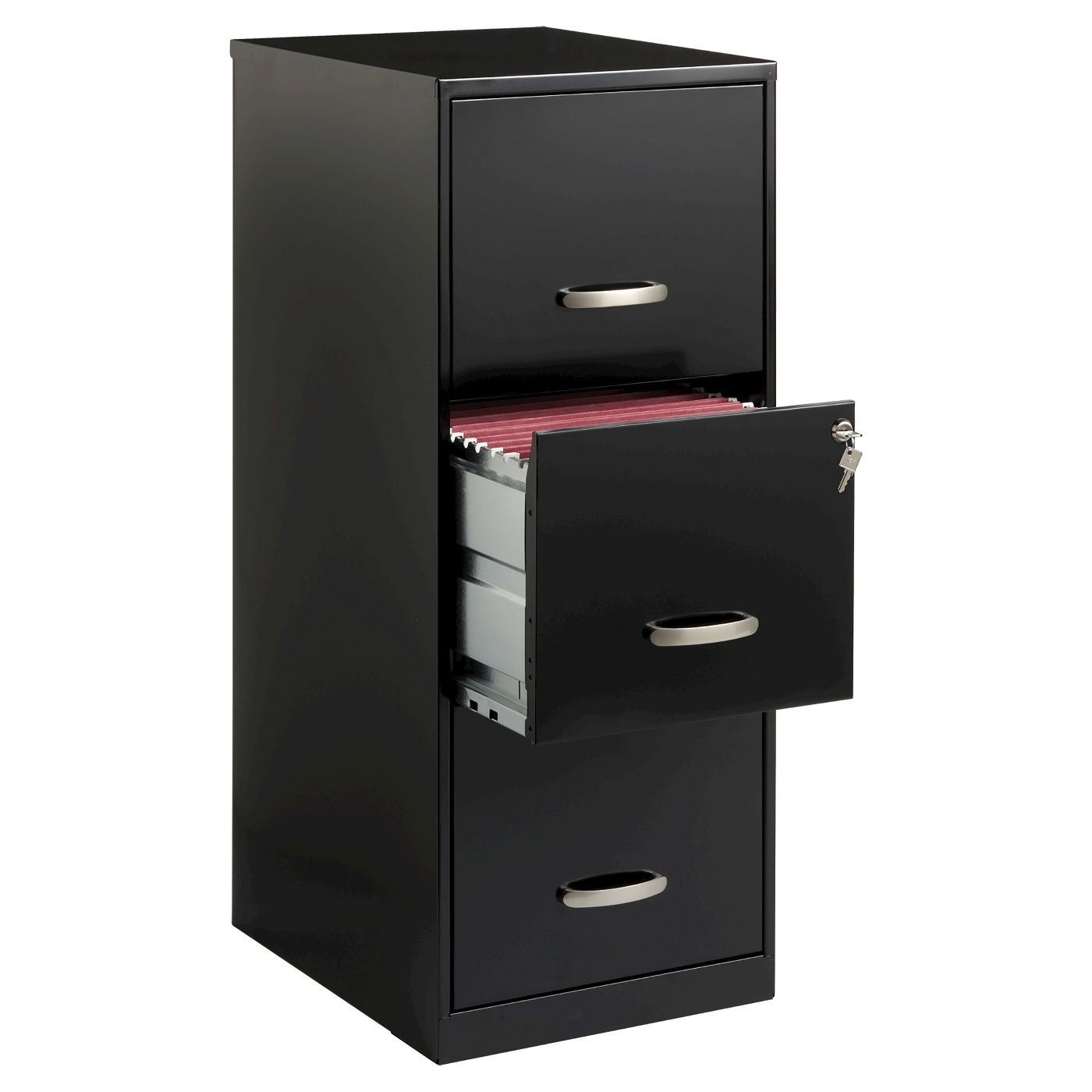 Black file cabinet with three drawers